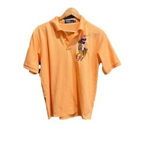 Polo by Ralph Lauren Orange Logo 7 SS Big Pony Men's Polo T-Shirt Size Medium